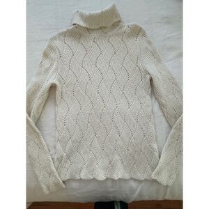 Sundance scallop edge turtleneck sweater, off-white, size Large.